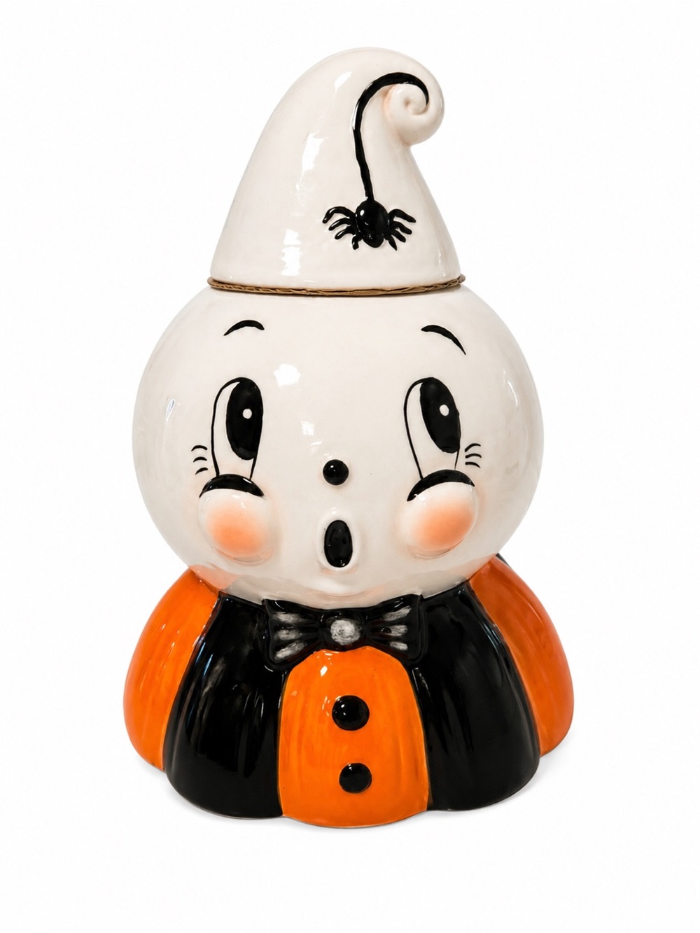 Halloween Ghost Ceramic Cookie Jar - Orange & Black